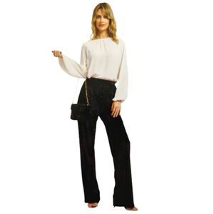 Serra Crushed Velvet Black Pants Pull w Pockets Large Flare Leggings